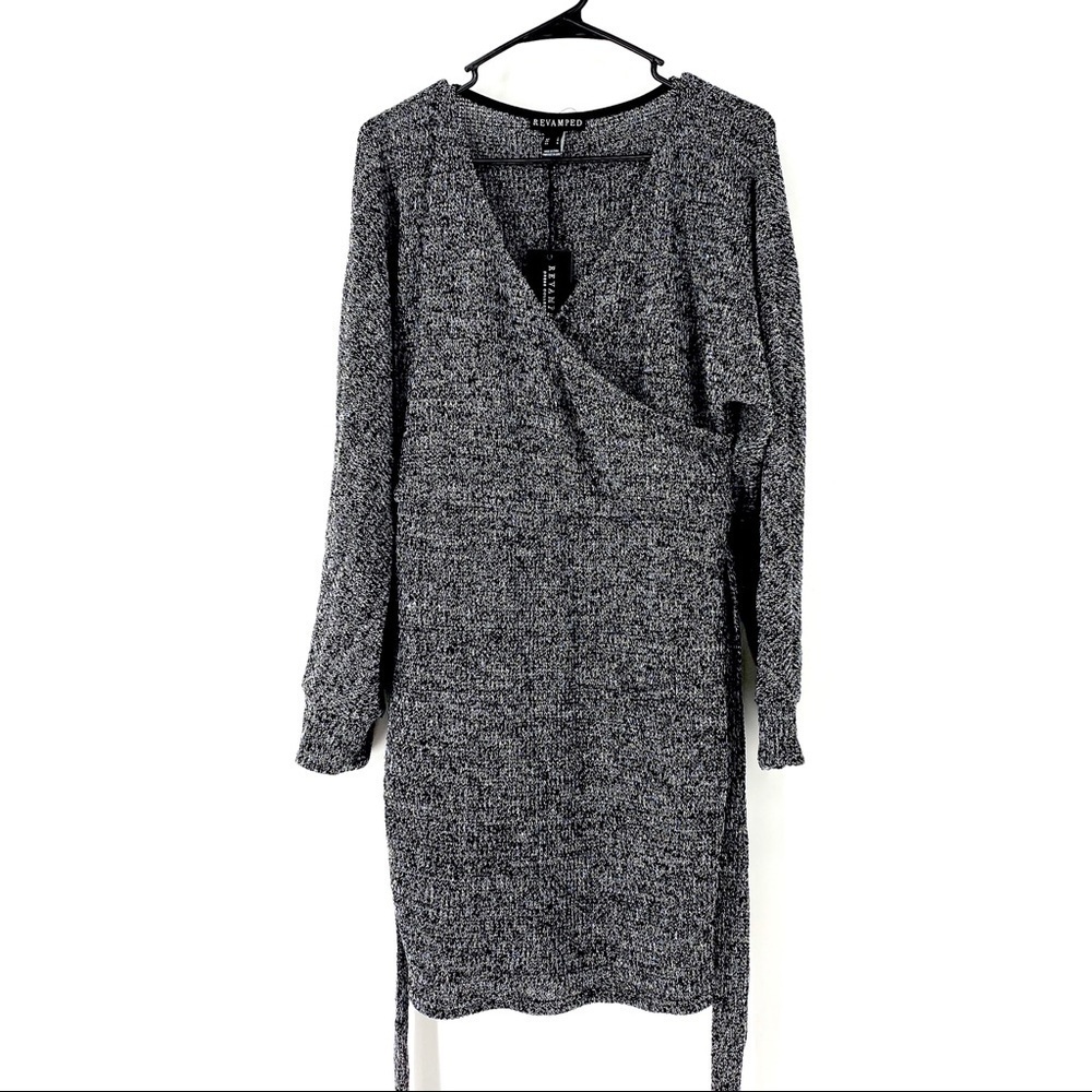 Revamped Women's Knit Wrap Belted Sweater Dress